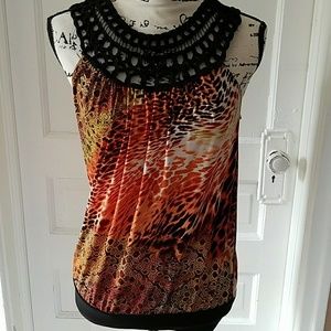 Wrapper Dress Tank Top Orange Patterned Size M